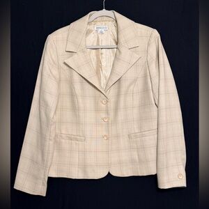 Pendleton Creamy Beige Checkered Blazer 100% virgin wool academic soft preppy